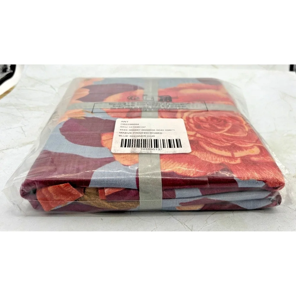 NEW Anthropologie Maeve Roses Printed Organic‎ Cotton Floral Shower Curtain NWT